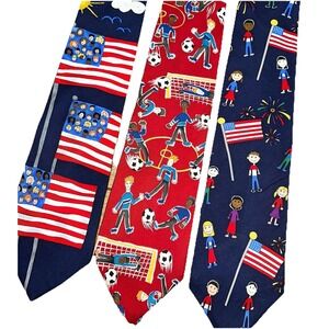Save‎ The Children Artwork 100% Silk Neckties USA Soccer 4th Of July Lot Of 3